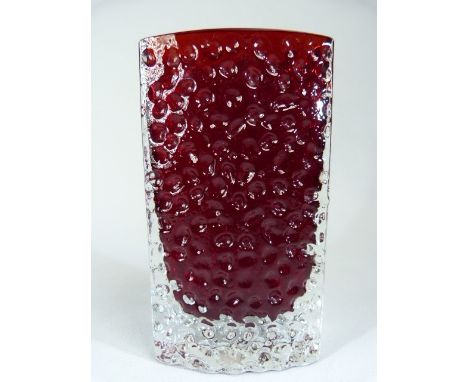 GEOFFREY BAXTER for Whitefriars 'Nailhead' vase in Ruby red colourway. Approx height 16cm