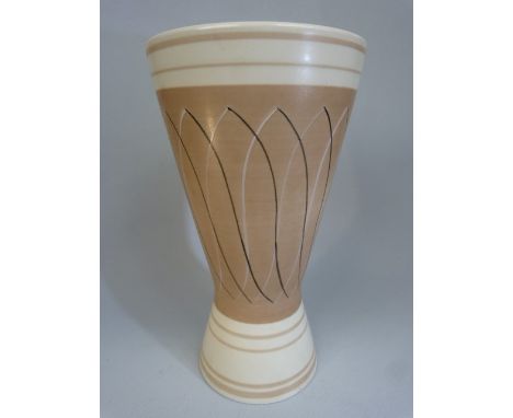 Poole pottery Freeform vase in the PRB pattern designed by Alfred Rhead. Approx height 25.5cm