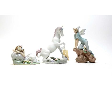 A collection of Lladro ‘Privilege’ collection decorative ceramic figures, comprising: ‘Princess of the Fairies’; ‘Magical Uni