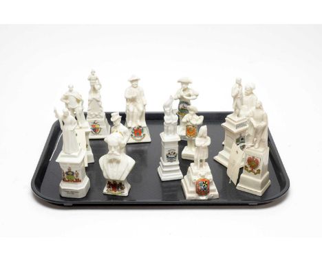 A collection of crested ceramic statues, including: a model of Florence Nightingale statue, with Sheffield crest, by Willow A