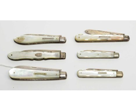A collection of late 19th and early 20th Century silver-bladed fruit knives, each with mother of pearl handle, by makers incl