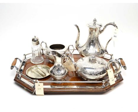 A collection of early 20th Century silver plated wares, comprising: a silver plated four-piece tea and coffee service, includ