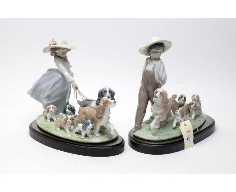 Two Lladro ‘Privilege’ collection decorative ceramic figure groups, comprising: ‘My Little Explorers’; and ‘Puppy Parade’, ea