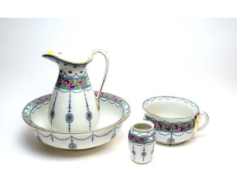 A Losol Ware Grosvenor ceramic wash set, by Keeling &amp; Co Ltd, Burslem, with pink rose decoration, comprising ewer, basin,