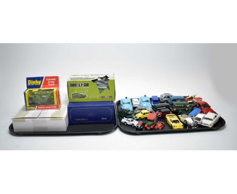 A collection of boxed and loose diecast models, including: a Dinky Toys ‘Convoy’ Army Truck, 687, in box; an Oxford DH80A Pus