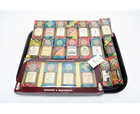 A collection of Scotch whisky miniatures, including: Gordon &amp; Macphail malt whisky four bottle miniature set, comprising 