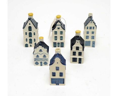 A collection of KLM Delft decorative ceramic house decanters, two numbered, the tallest 11cms. (6)