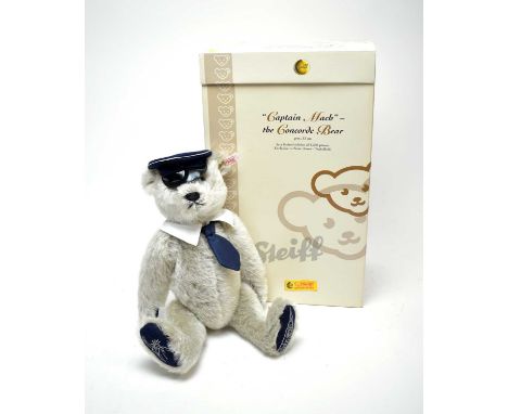 A Steiff ‘Captain Mach’ teddy - the Concorde Bear, limited edition of 1500, exclusive to Peter Jones Wakefield, in grey, 33cm