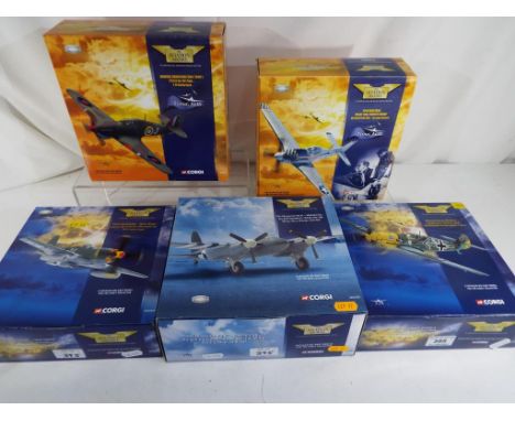 Corgi Aviation Archive - five 1:72 scale models Messerscmitt AA32102, Mustang 'Old Crow' AA32201, Mosquito AA32802, Hawker Hu