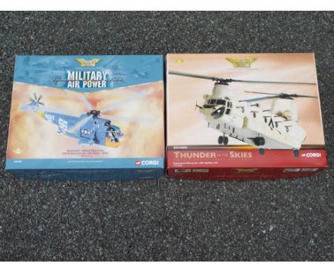 Corgi - Two boxed diecast helicopters in 1:72 scale a Sikorsky HSS/2 Sea King reference number AA33408 and a Chinook referenc