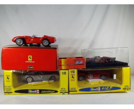 Revell and others - Five boxed diecast Ferraris, three in 1:18 scale, includes a 1:43 scale BBR Models metal kit. Condition v