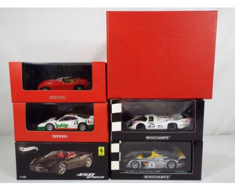 Ixo and Minichamps - six 1:43 scale diecast Ferraris in original boxes, boxes nm to m, models m. Estimate £40 - £60