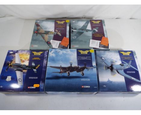 Corgi The Aviation Archive - five 1:72 scale models # AA32801, AA49104, AA49205, AA49303 and AA33001, all appear mint in box 