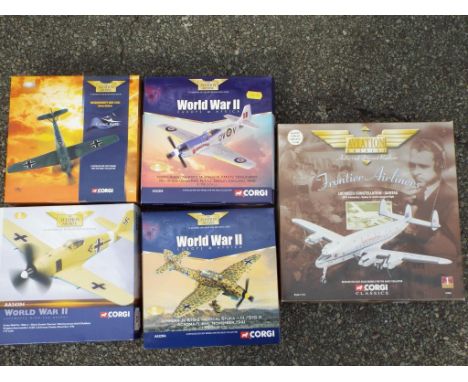 Corgi - five diecast aeroplanes in original boxes in 1:72 scale and 1:144 scale comprising 49203, AA32206, AA32504, AA34304 a