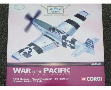 Corgi - One diecast aeroplane in 1:32 scale a P/51D Mustang from the War in the Pacific. Box is NM, model M. Est £40 - £60