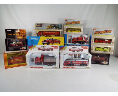 Eleven diecast models of fire engines to include Corgi  Fire Heroes # CS90015, # CS90009, Corgi Classics # 52701, three Road 
