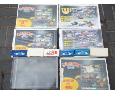 F.D.S and others - Six plastic and diecast models kits in 1:43 scale and six plastic display units by D Agostini, please note