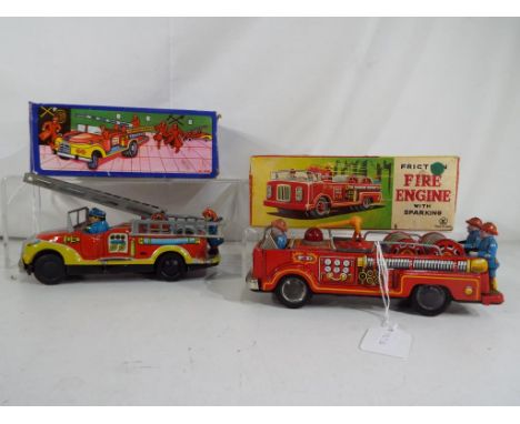 Lot to include a Japanese friction powered tinplate fire engine with sparking in original box and a Turkish Alasya friction p
