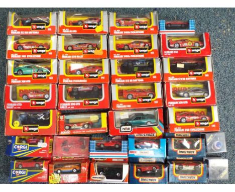 Burago / Bburago and Matchbox - Thirty two diecast vehicles in original boxes in 1:43 and 1:64 scale, boxes VG to NM, models 