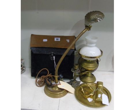 A Period Art Deco Brass 'Clam Shell' Desk Lamp, and further brassware, etc.