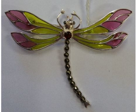 A Silver Enamel Dragonfly Broach.
