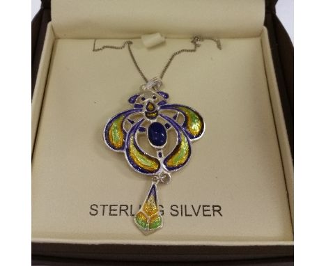A Silver Enamel Art Nouveau Style Pendant.