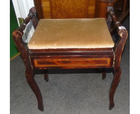 A Mahogany Inlaid and Upholstered Music Stool.