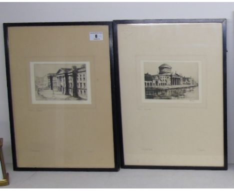 Margaret M. Rudge, (British,19th/20th Century), a Pair of Etchings. 'Trinity College' & 'Four Courts', each signed in pencil 