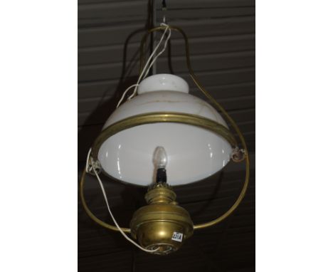 A 19th Century Brass and Glass Light Converted, (glass cracked).