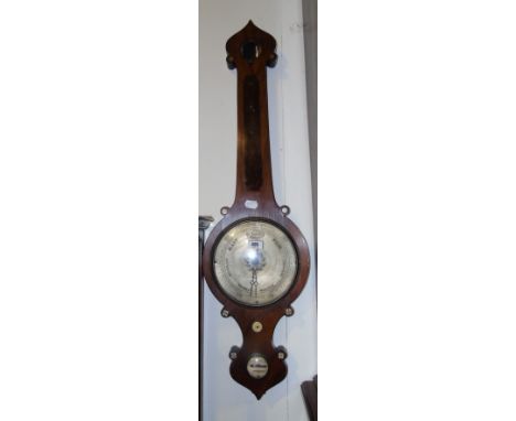 A 19th Century Mahogany Banjo Barometer/Lacking Thermometer; with 8' silvered dial, the level inscribed 'Casey Sheerness', 95