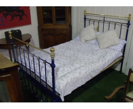 A Vintage Brass & Iron Double Bed, complete with 4ft 2ins mattress & covers).