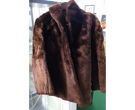 A Vintage Faux Fur Jacket with Label, 'Mocklers of Wicklow St, Dublin, Cork....'.