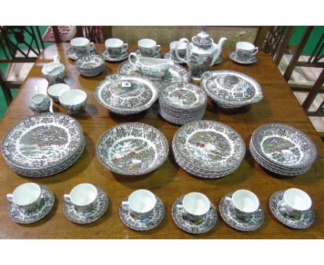 A Large Ironstone 'Old Country Castles' Dinner & Tea Service for Six, approx 70 pieces.