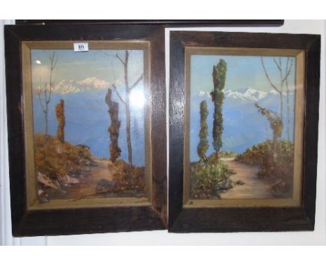 A Pair of Collages Depicting Highland Landscapes with Trees, mounted in oak frames, signed and dated 'M. Sain' 1941.  15" x 1