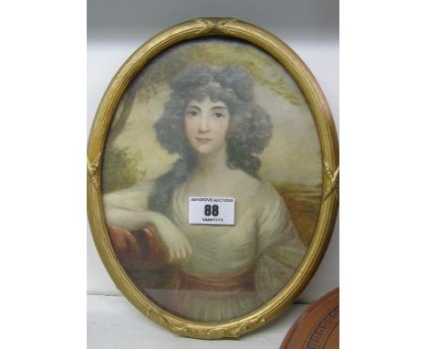 A Gilt Framed Oval Print of a Dark Haired Noblewoman.