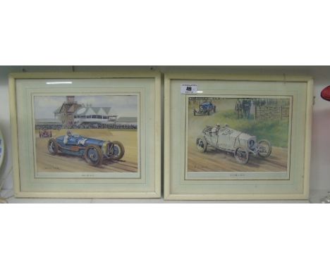 A Pair of Vintage Racing Car Prints after Graham Turner, '1914 Mercedes' & '1926 Delage' (2).