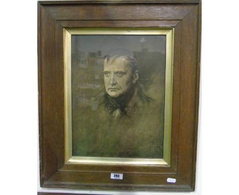A Vintage Monochrome Print of Napoleon in period oak frame, along with a Continental scene watercolour signed K. Vick lower r