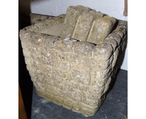 A Square Planter & Two Sandstone Patterned Items.