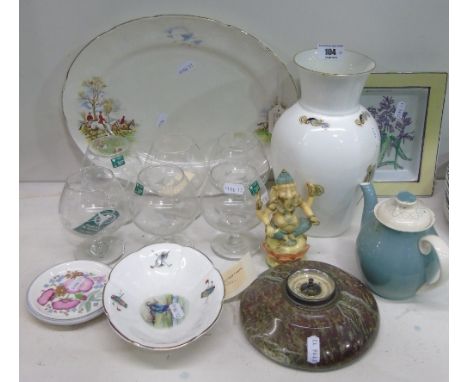 A Collection of Items to include a Serpentine stone circular barometer, six Eamon glass brandy balloons, a Royal Tara vase, e