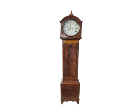 A 19TH CENTURY INLAID MAHOGANY LONGCASE CLOCK, the arch top hood enclosing a white enamel dial, the rectangular case raised o