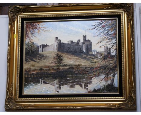 Modern palette knife oil painting on board - Alnwick Castle by Dallas K Taylor April 1986. 39.5 x 49.5 cm