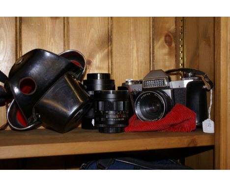 Praktika PL Nova 1B camera, leather case, Hanimar Auto 'S' lens and wide-auto Soligor lens