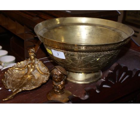 Art Nouveau ashtray in the form of a cancan girl together with a brass figure titled 'Mrs Maymore' May & Padmore Ltd., B'ham 