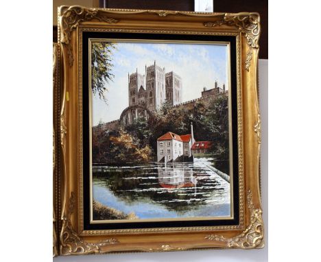 Modern palette knife oil painting on board - Durham Cathedral by Dallas K Taylor 1986. 50 x 40  cm