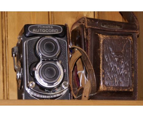 Minolta Autocord twin lens reflex camera and leather case