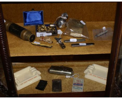 Mixed lot including military badges and buttons, pocket knives and smoking related items - enamelled metal dog's head vesta c
