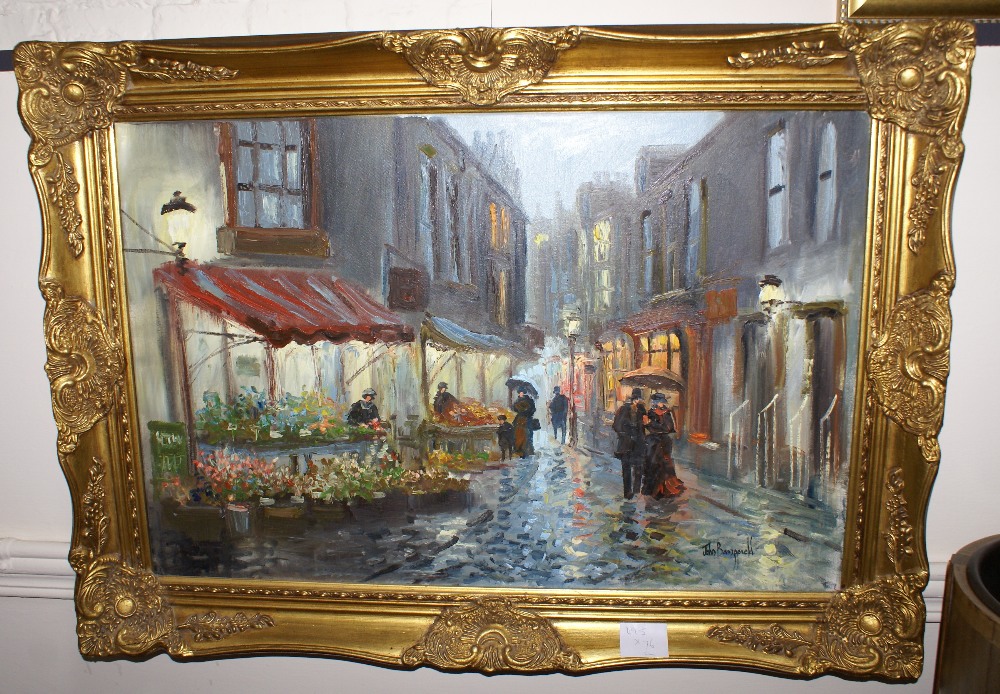 Victorian style oil painting on canvas - Cobbled Street with Flower ...