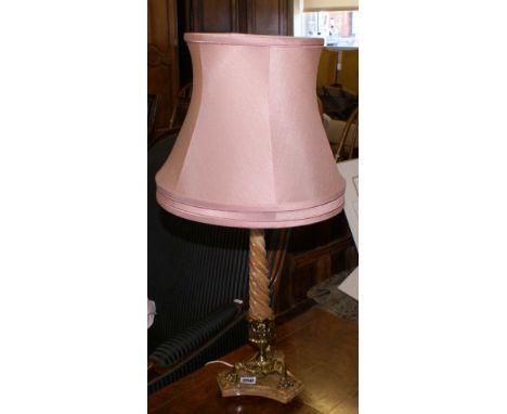 Spiral twist pink marble and brass table lamp