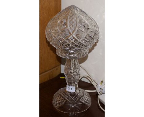 Mushroom-shaped table lamp with cut glass base and shade