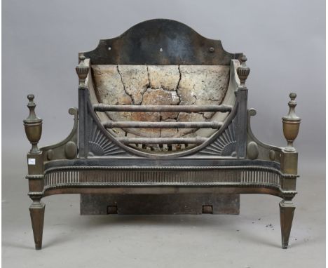 An early 20th century George III style brass and steel fire grate, height 66cm, width 77cm, together with a 19th century stee